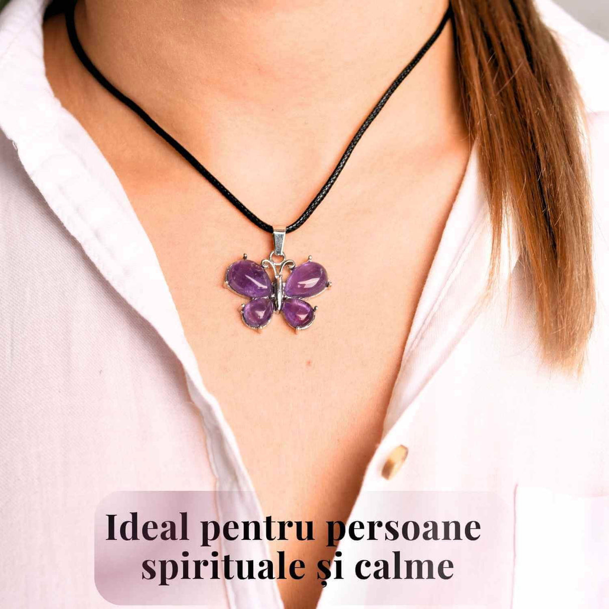 Colier ajustabil fluture cu Ametist - Protectie si Eleganta