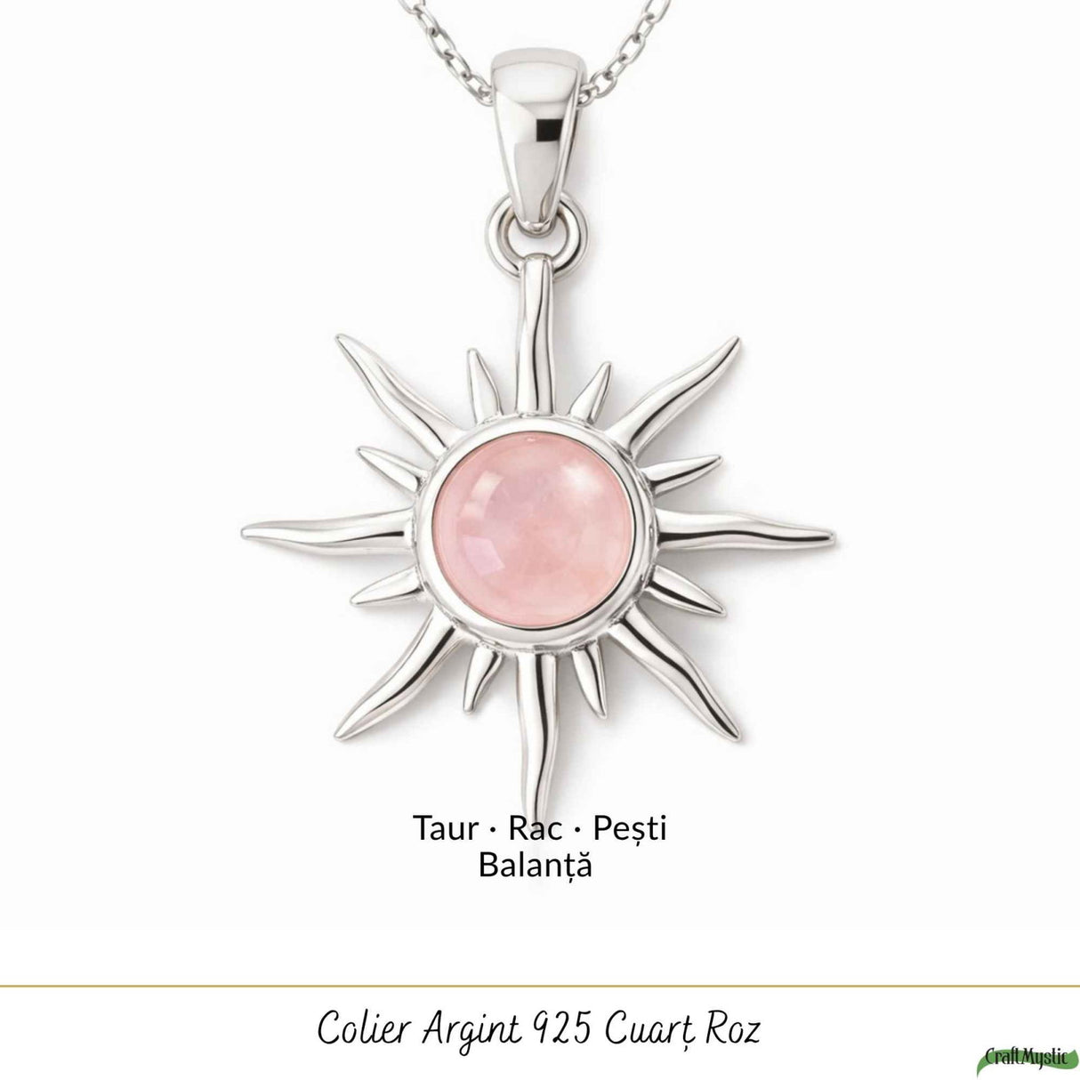 Colier Cuart Roz Soare din Argint 925 – iubire de sine si energie luminoasa