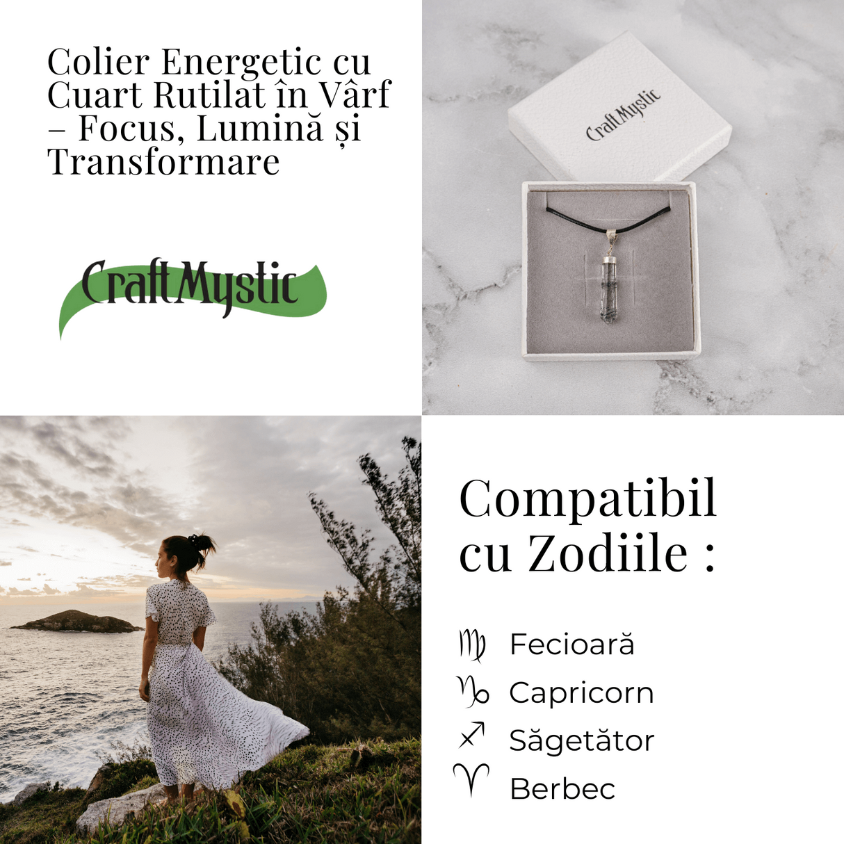 Colier cu Cuart Rutilat in Forma de Varf Lung - Claritate, Protectie si Energie Amplificata