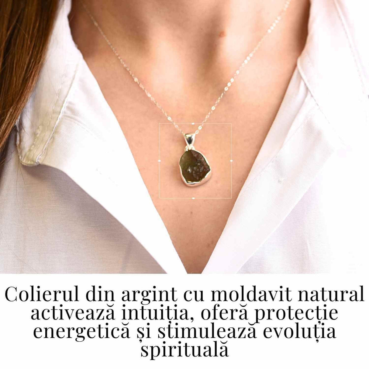 Colier din argint 925 cu moldavit natural, 2.62 gr- Claritate mentala si evolutie spirituala