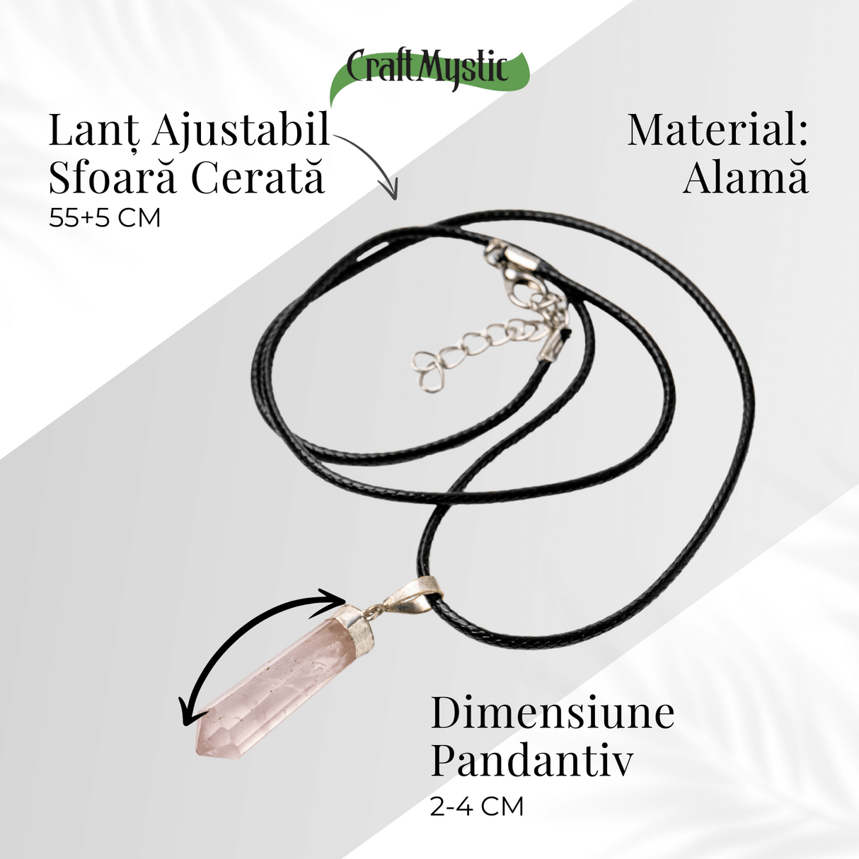 Colier Cuart Roz in Forma de Varf - Energie a Iubirii si Vindecare Delicata