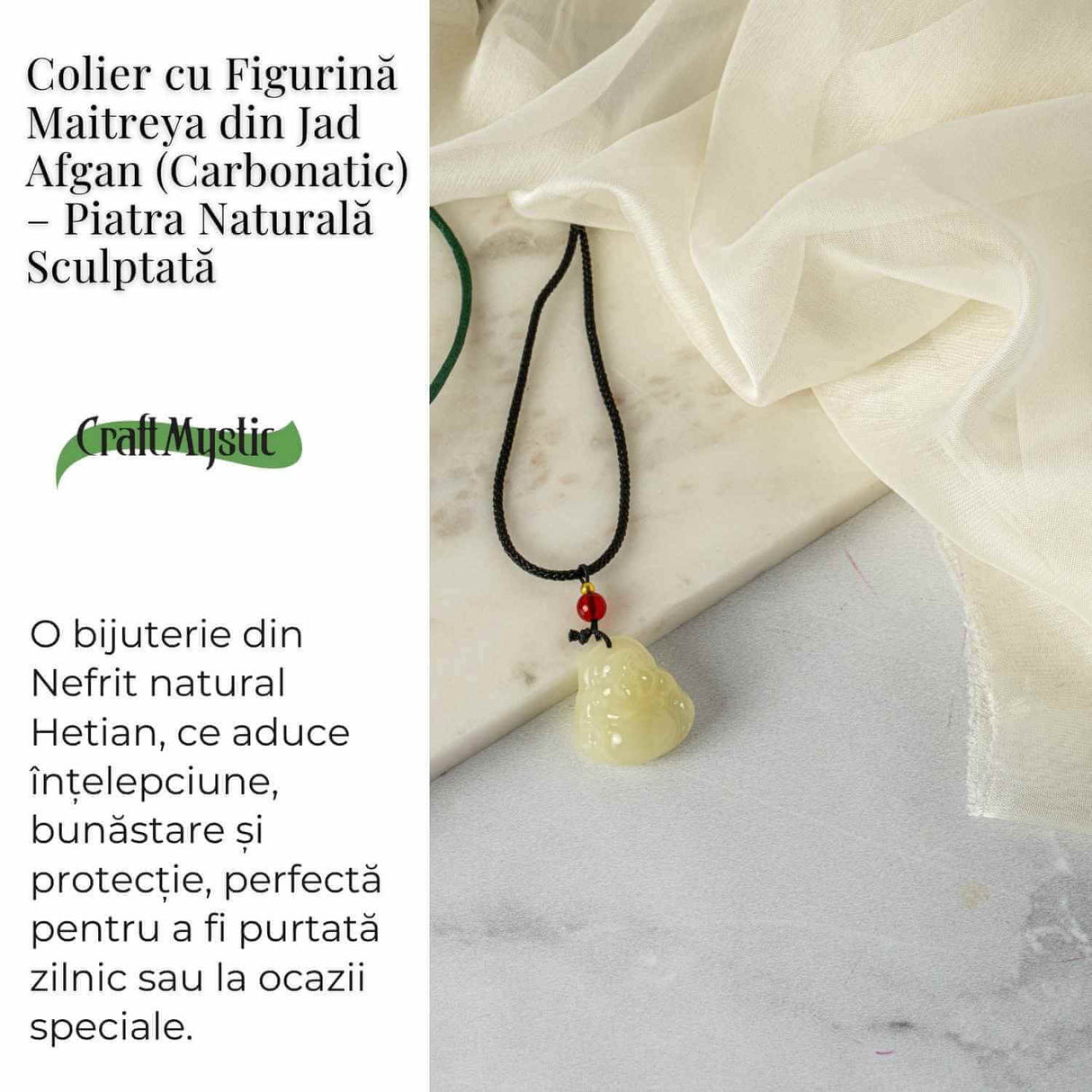 Colier Jad Afgan Natural cu Pandantiv Buddha Maitreya - Intelepciune si Protectie