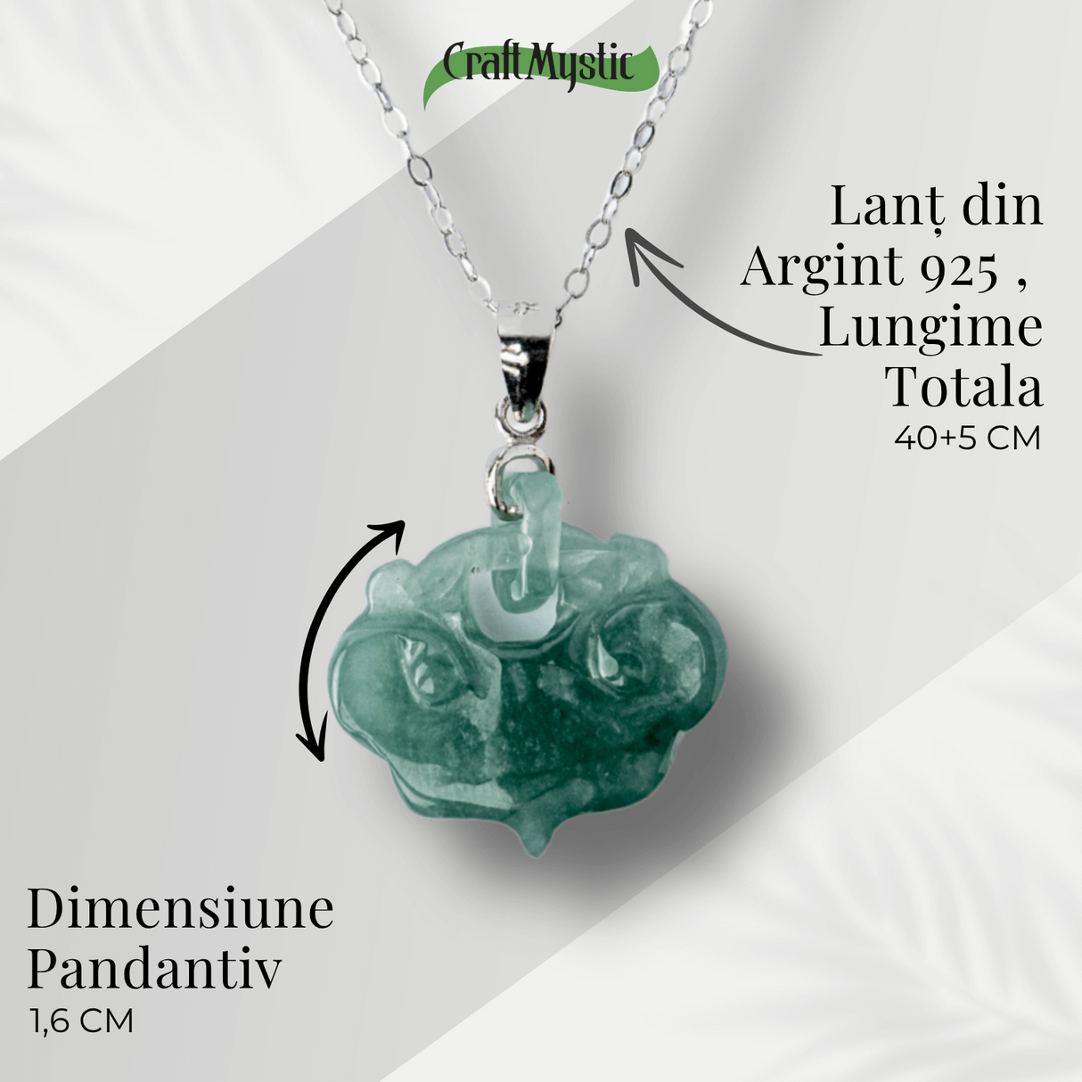Colier Argint 925 cu Jad Albastru Sculptat Pixiu - Protectie, Echilibru si Prosperitate Interioara