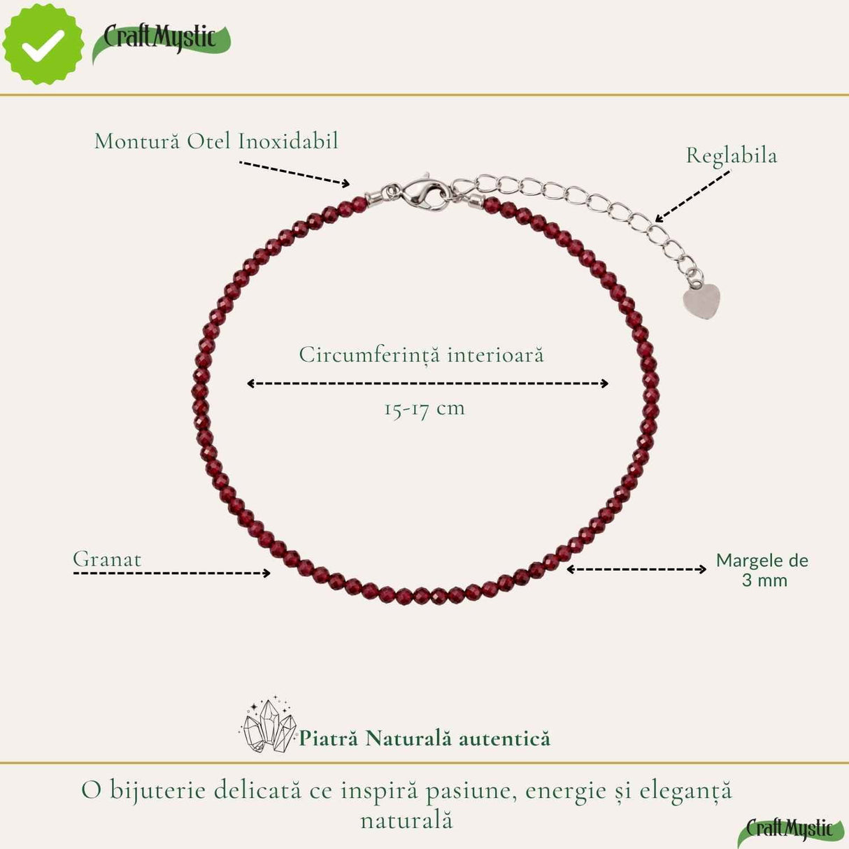 Bratara eleganta cu Granat Natural Fatetat 3 mm – Pasiune si Eleganta Naturala