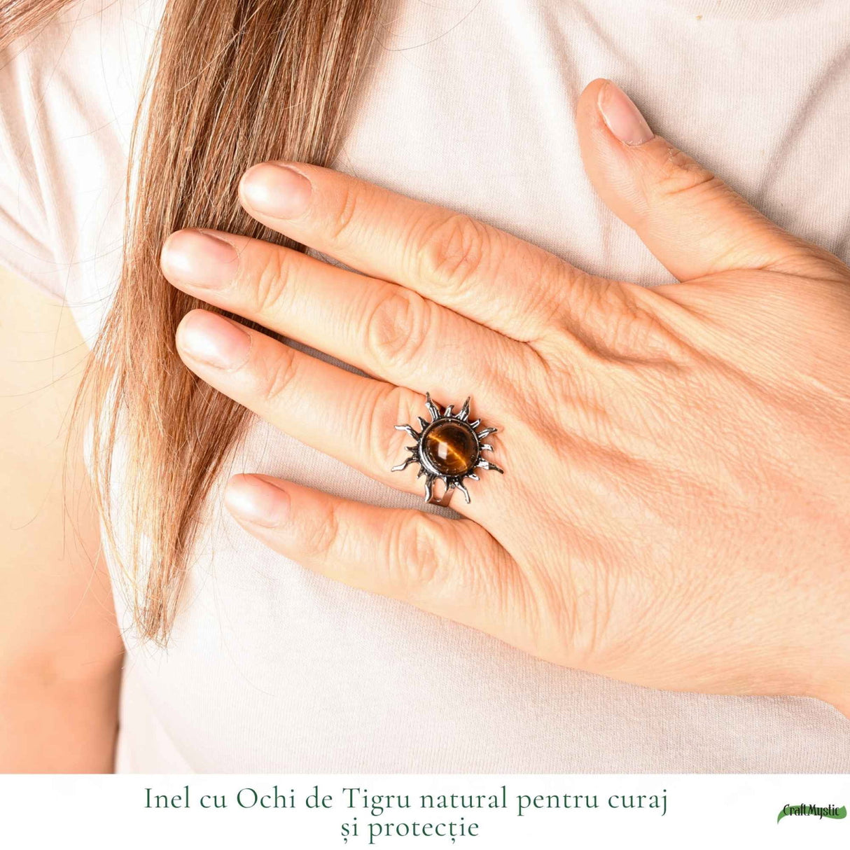 Inel cu Ochi de Tigru Natural in Forma de Soare – Curaj si Incredere in Sine