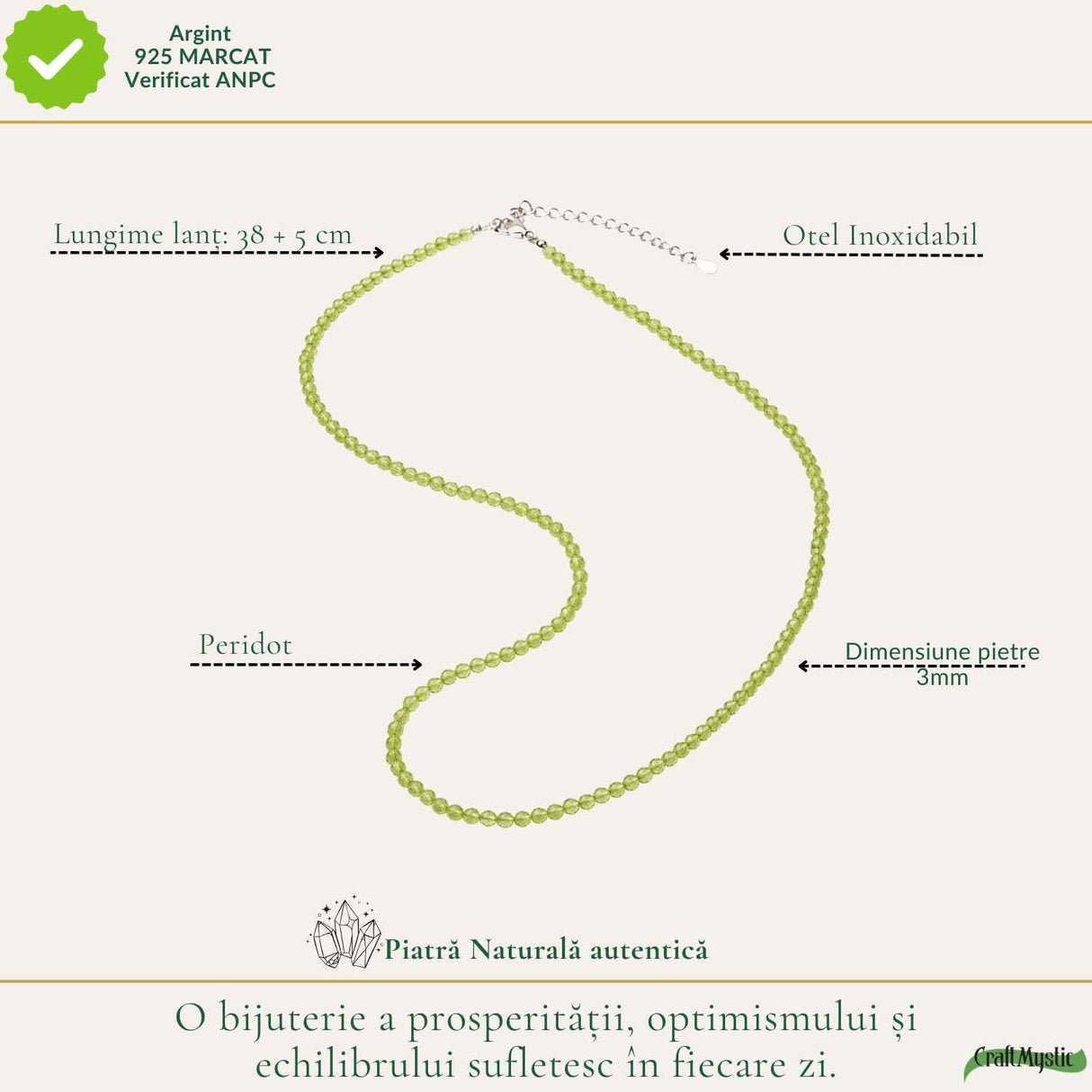 Colier Fin la Baza Gatului Tip Choker cu Peridot Fatetat 3 mm – Prospețime si Eleganta Naturala