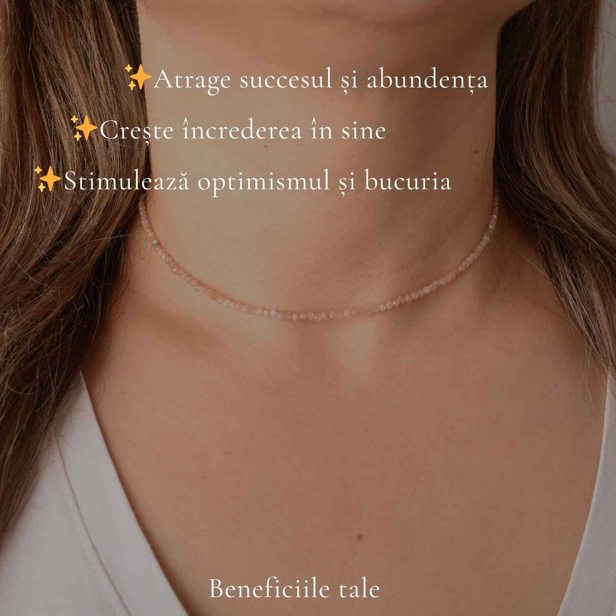 Colier Fin la Baza Gatului Tip Choker cu Piatra Soarelui Fatetata Rotunda 2 mm – Bucurie si Eleganta Naturala