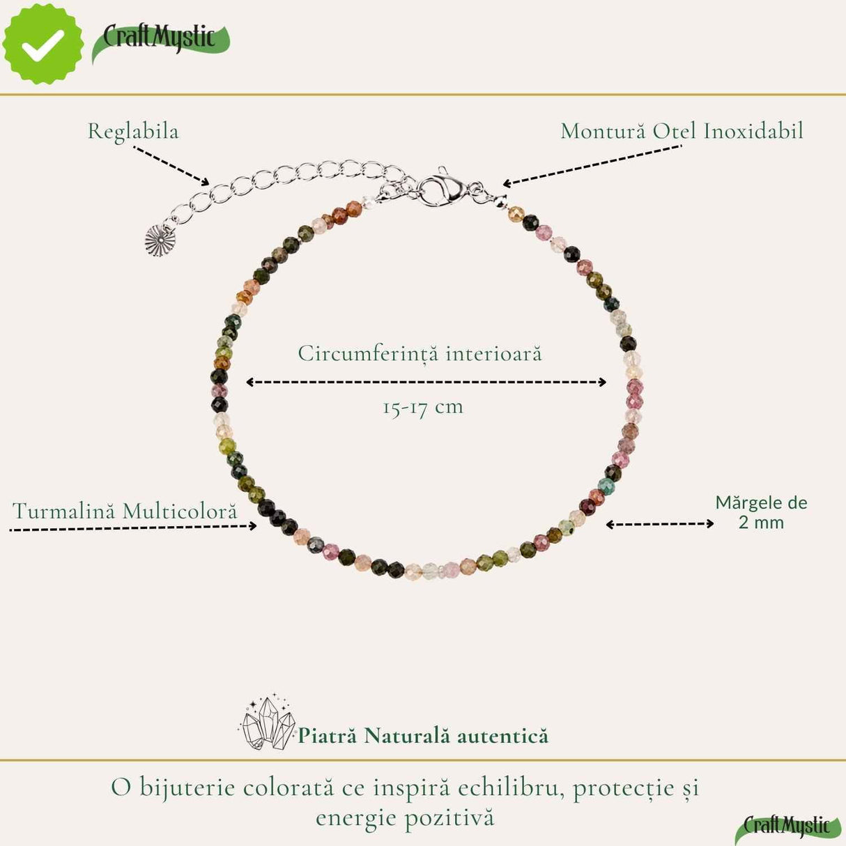 Bratara Fina cu Turmalina Multicolora Fatetata 2 mm – Echilibru si Energie Pozitiva