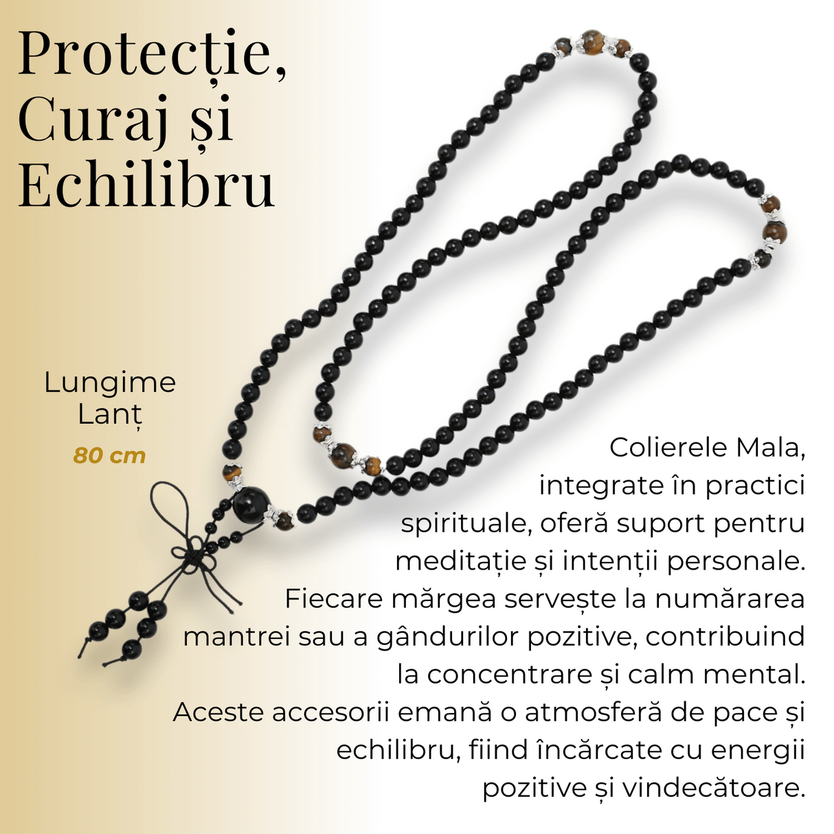 Colier Mala cu 108 Pietre din Obsidian si Ochi de Tigru