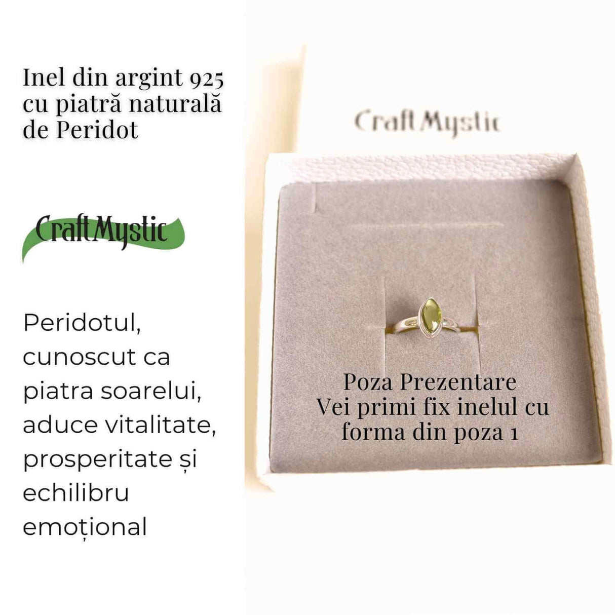 Inel argint 925 cu Peridot triunghiular - Energie si echilibru interior