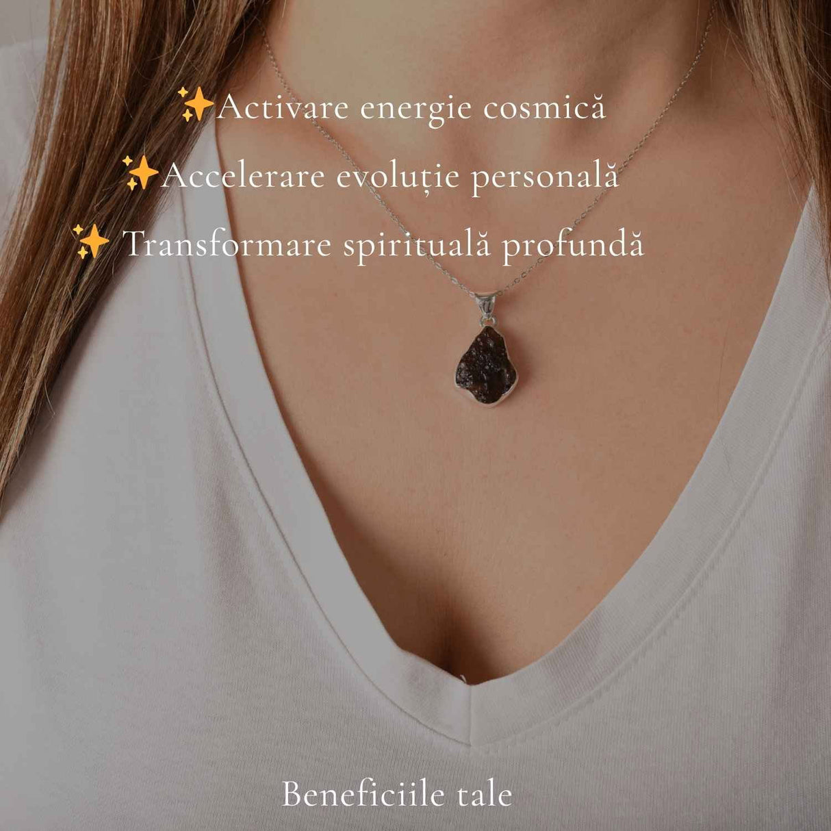 Colier Moldavit Brut Neuniform Argint 925 – Energie Intensa si Transformare
