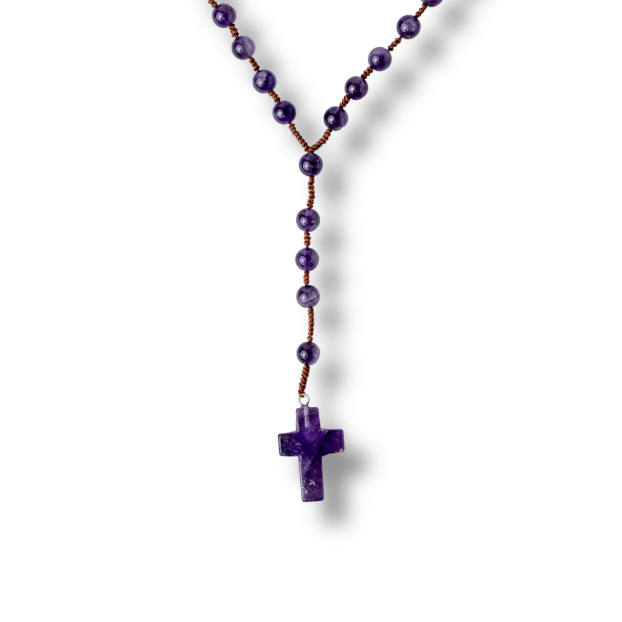 Colier cu Margele din Ametist Natural si Pandantiv Cruce - Liniste Interioara si Protectie Spirituala
