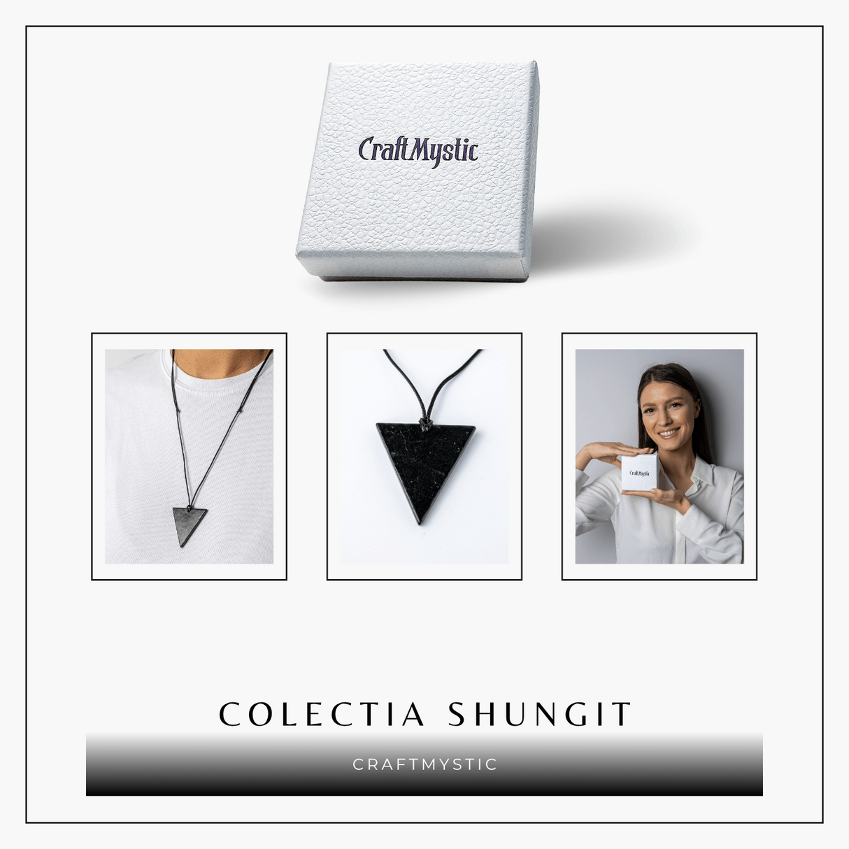 Colier cu Pandantiv Triunghiular din Shungit Natural - Protectie Energetica si Echilibru Interior