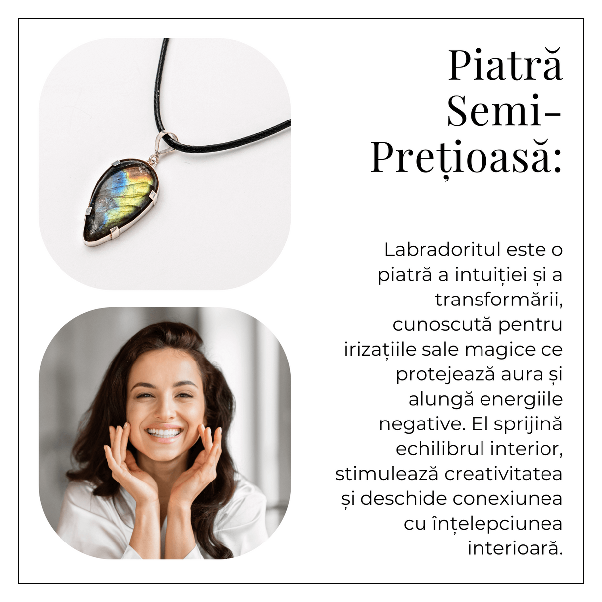 Colier cu Labradorit Natural in Forma de Picatura - Protectie, Intuitie si Stralucire Irizata