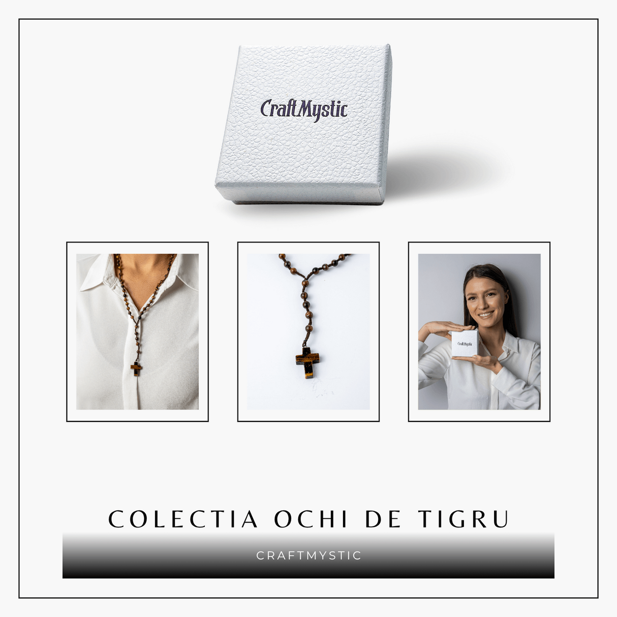 Colier cu Margele din Ochi de Tigru Natural si Pandantiv Cruce - Protectie, Curaj si Forta Interioara
