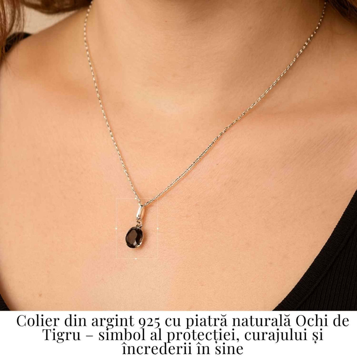 Colier Argint 925 cu Ochi de Tigru Oval fatetat- Protectie, Claritate si Incredere Interioara