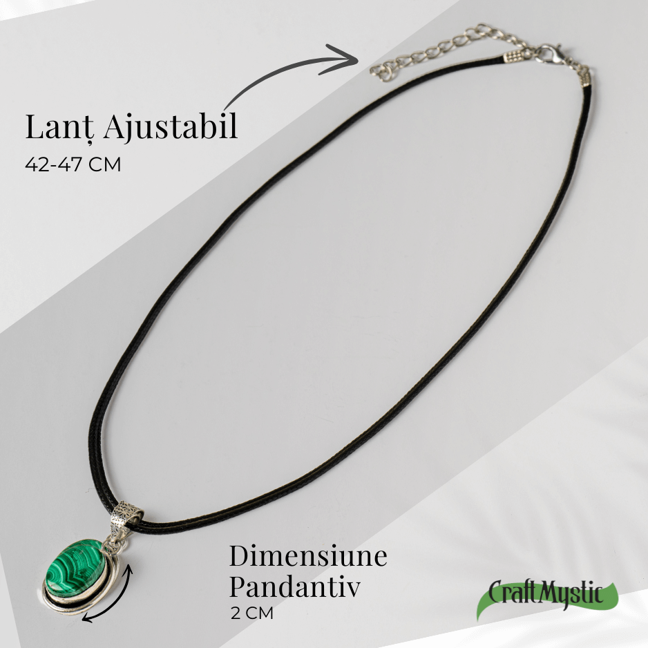 Colier ajustabil cu pandantiv oval din Malachit Natural - Protectie si Echilibru Energetic