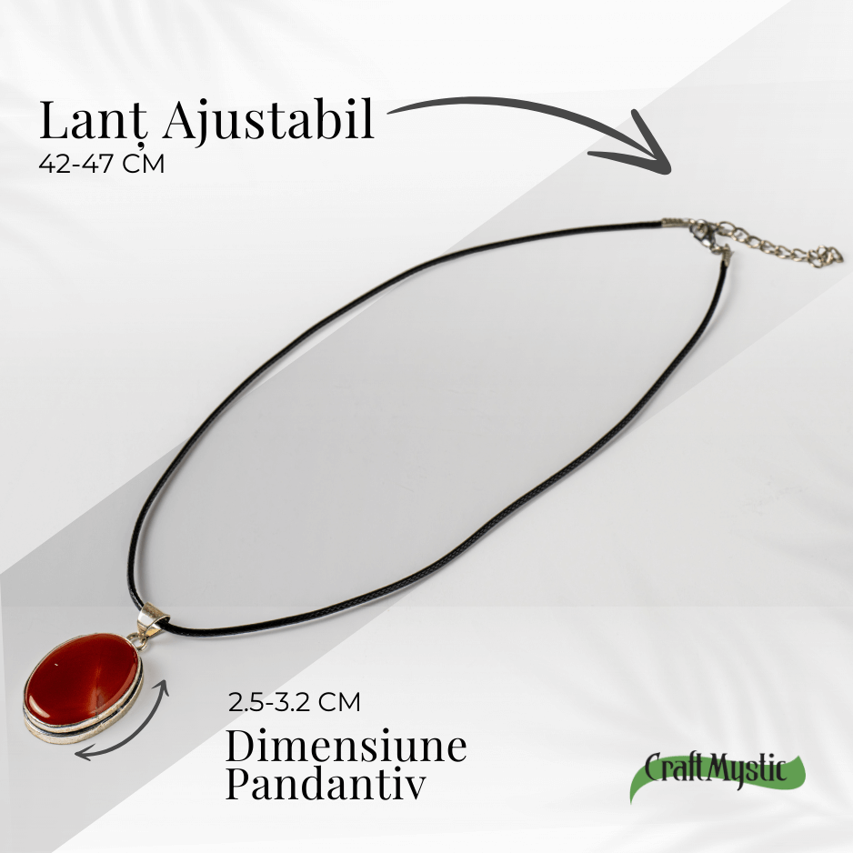 Colier ajustabil cu pandantiv oval din Carneol Natural - Vitalitate si Creativitate