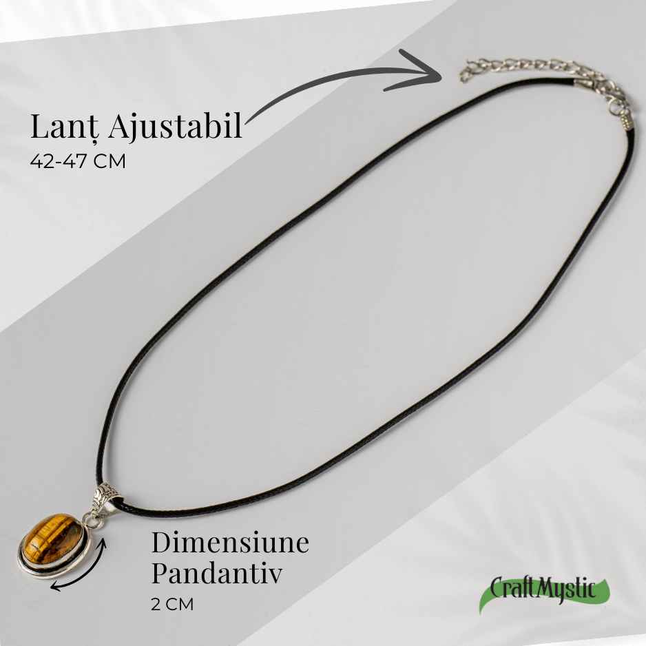 Colier cu pandantiv oval din Ochi de Tigru Natural - Protectie si Curaj