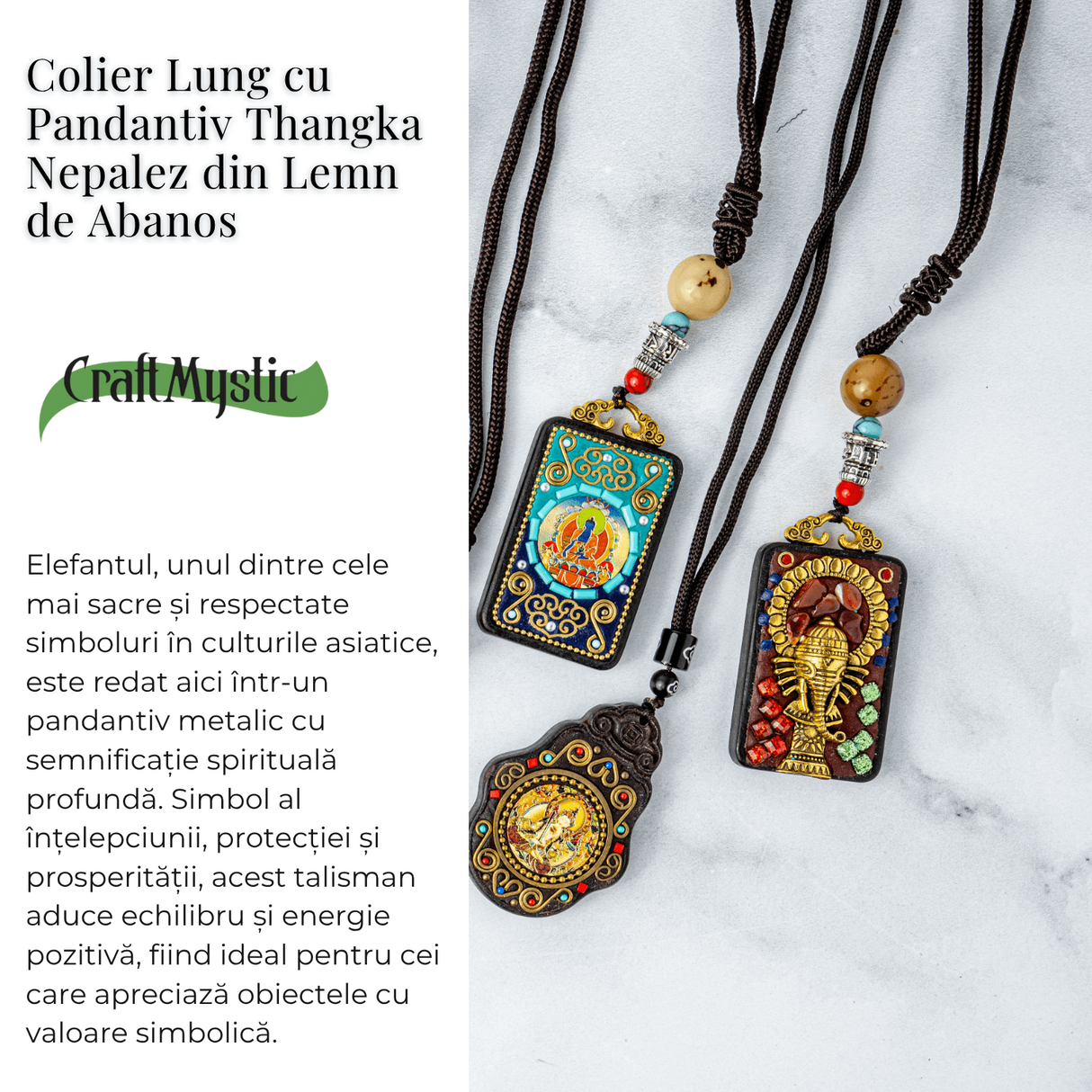 Colier Thangka Nepalez din Lemn de Abanos cu Vasul Abundentei - Protectie Spirituala si Echilibru Interior