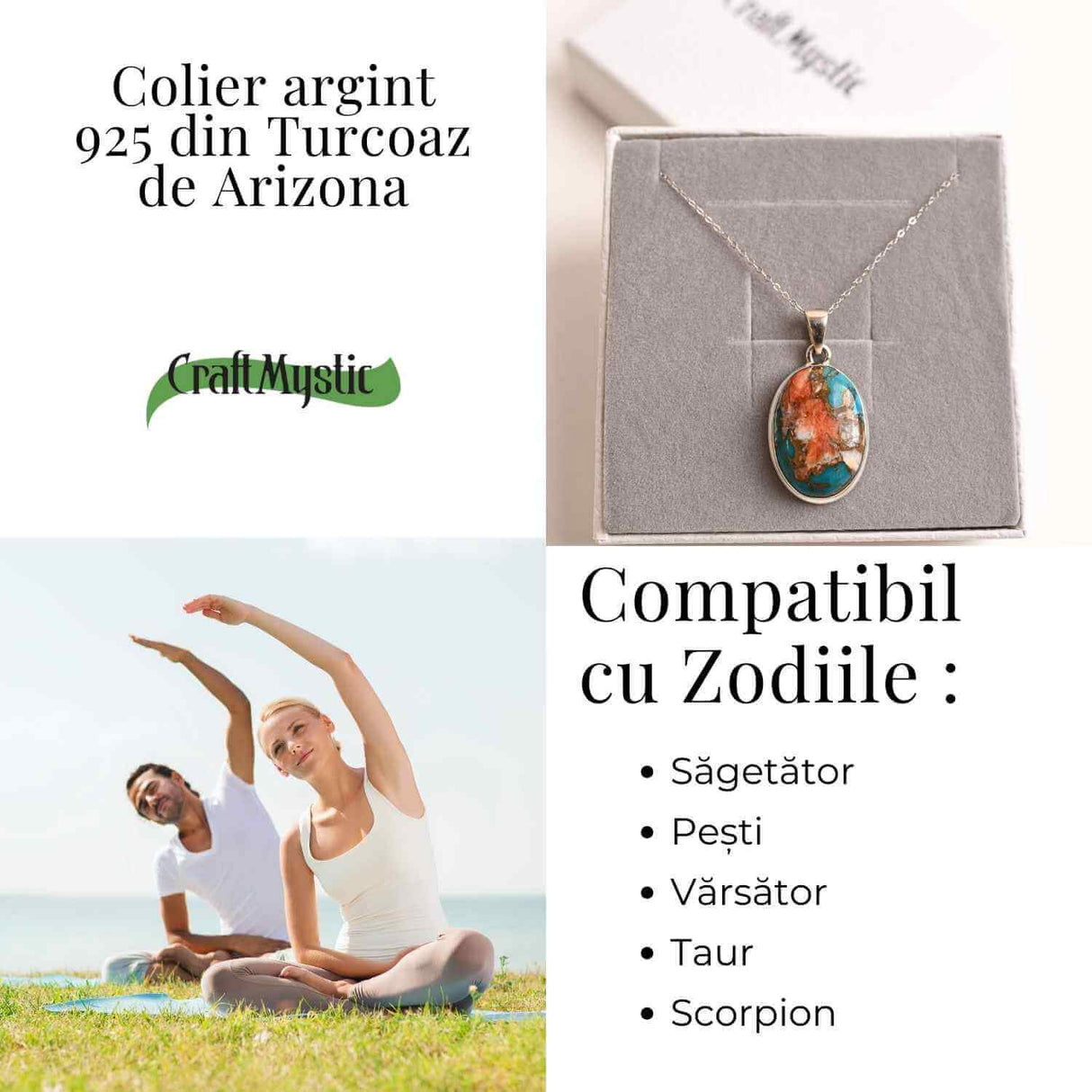 Colier Turcoaz Arizona si Argint 925, 7.77 gr - Protejeaza si Echilibreaza