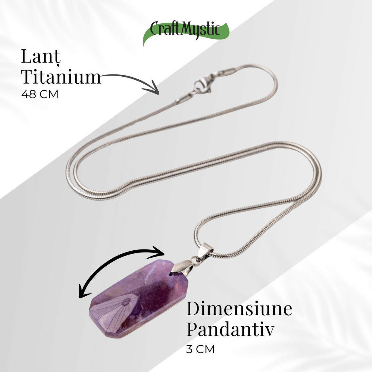 Colier Titanium cu Calcedonie Mov Dreptunghiulara - Armonie, Liniste si Eleganta Subtila