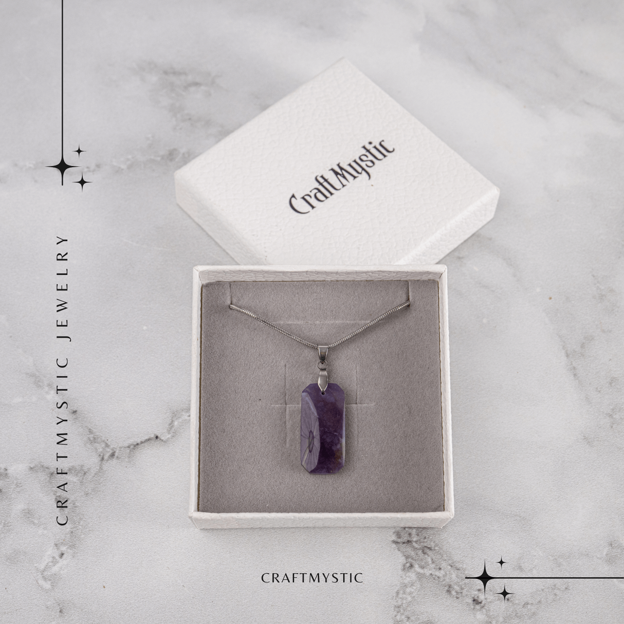 Colier Titanium cu Calcedonie Mov Dreptunghiulara - Armonie, Liniste si Eleganta Subtila