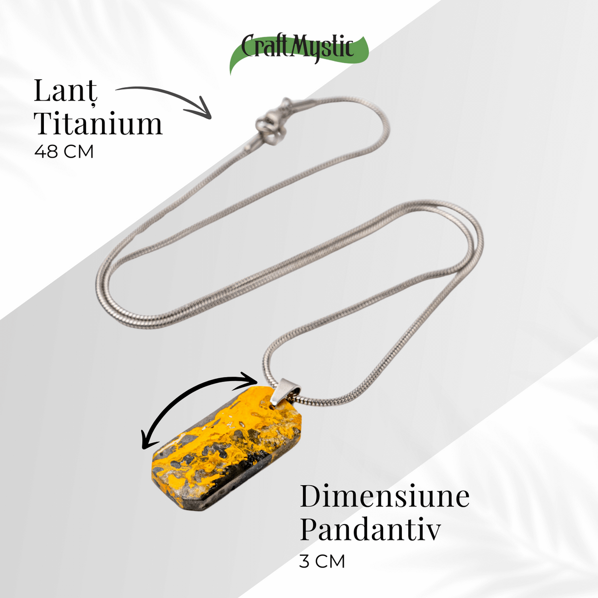 Colier Titanium cu Jasp Bondar Dreptunghiular - Energie Vibranta si Forta Interioara