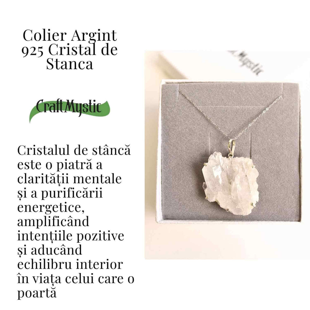 Claritate si Echilibru Zilnic - Colier Cristal de Stanca si Argint 925