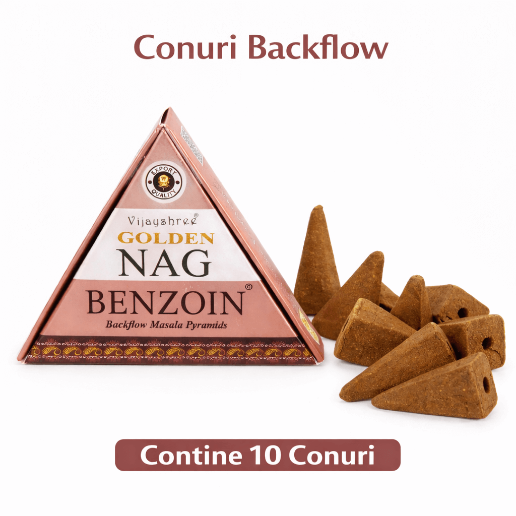Conuri Parfumate Backflow Golden Nag Benzoin - Piramida Sacra pentru Protectie si Purificare Energetica