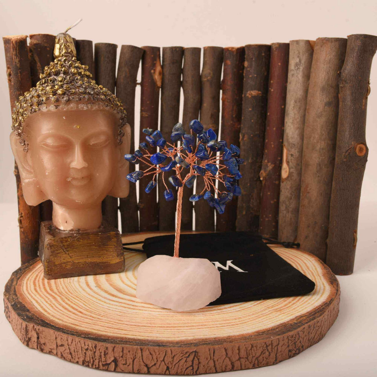 Copacel 10-11 cm din cristale naturale Lapis Lazuli cu baza de Cuart Roz cu 6 ramuri si 54 mini pietre semipretioase - Armonie si bunastare