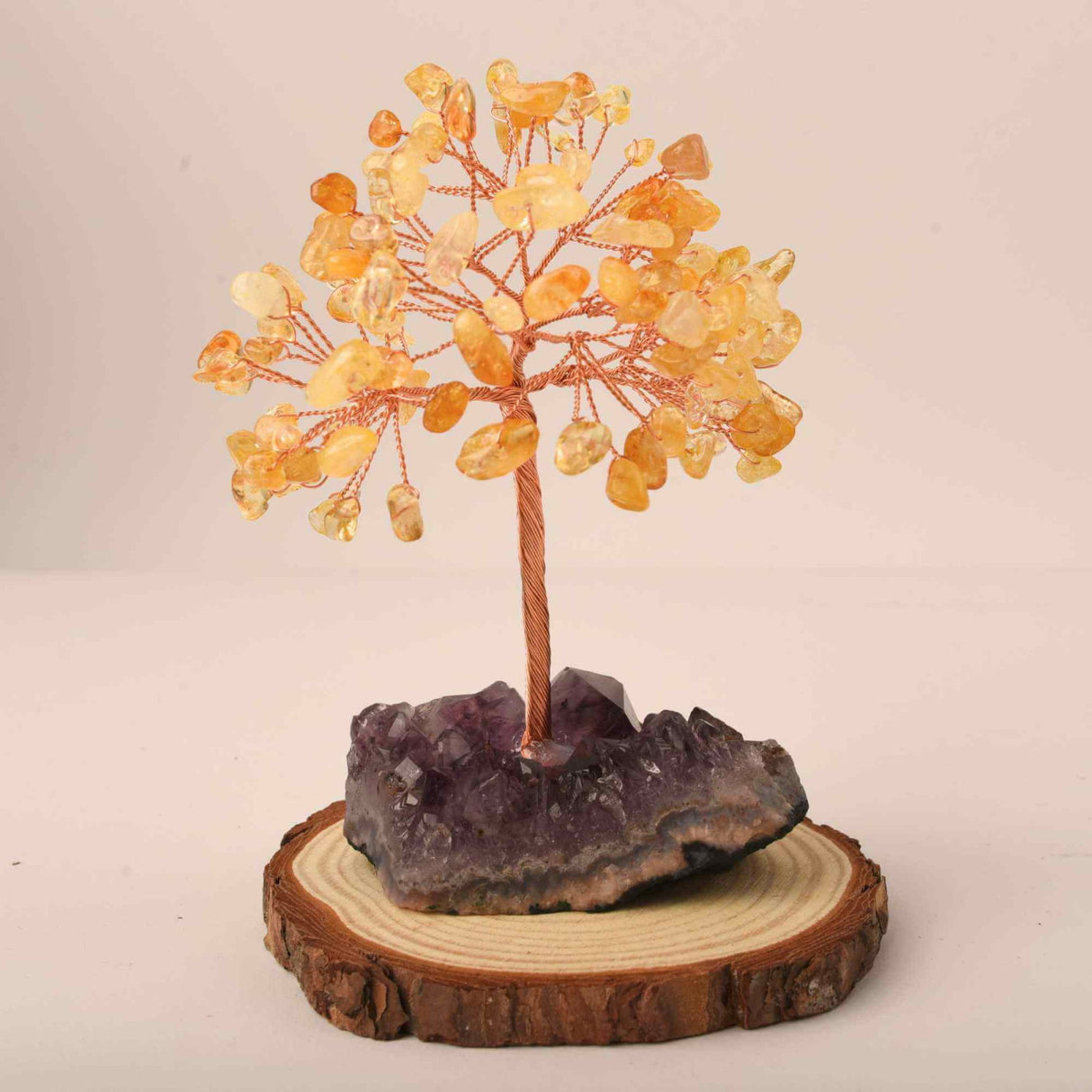 Copacel 12-13 cm cu 108 pietre naturale semipretioase Citrin pe baza de Ametist cluster - Arborele vietii pentru noroc, decor interior, exterior