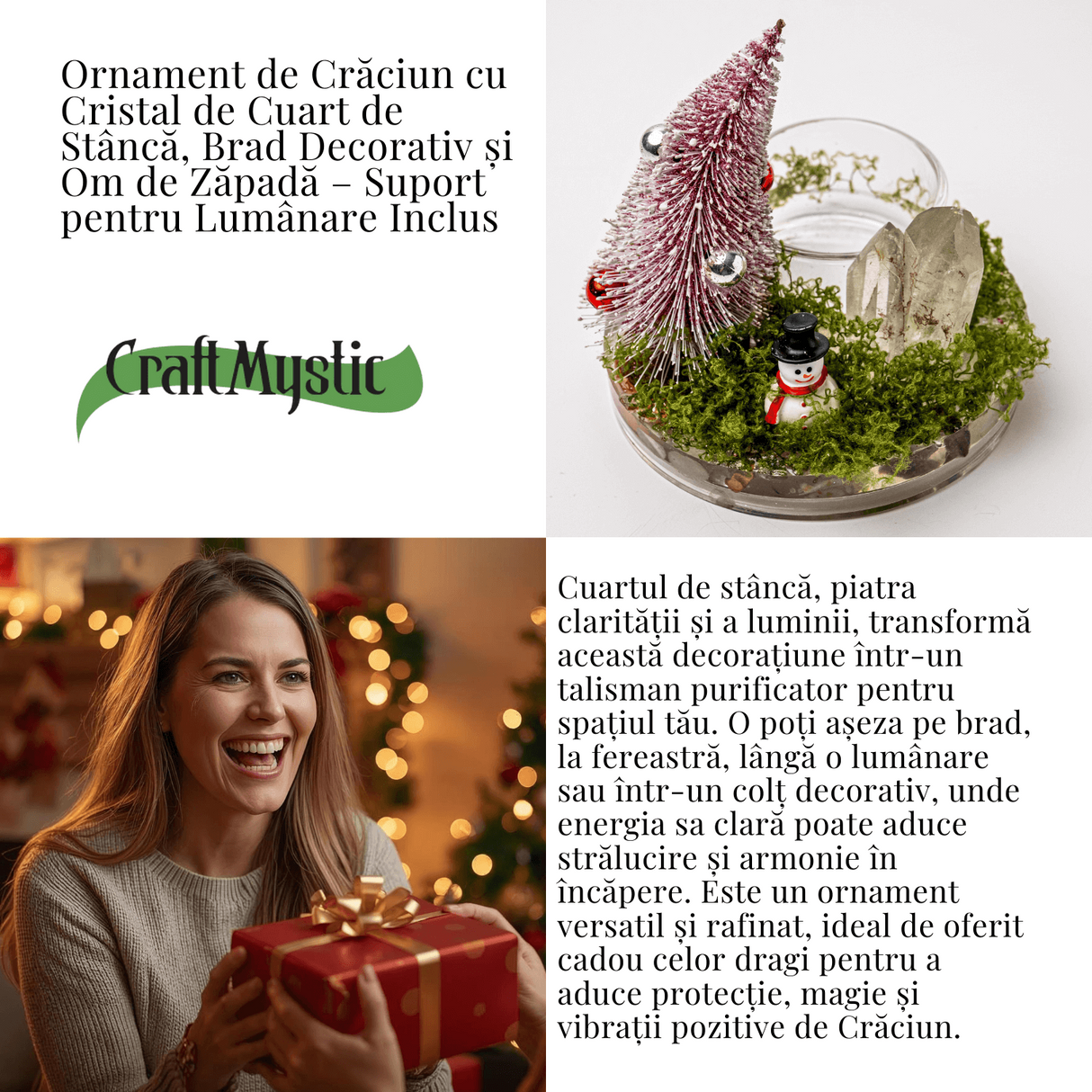 Suport Lumanare cu Cuart Transparent – Claritate, Lumina si Energie Festiva