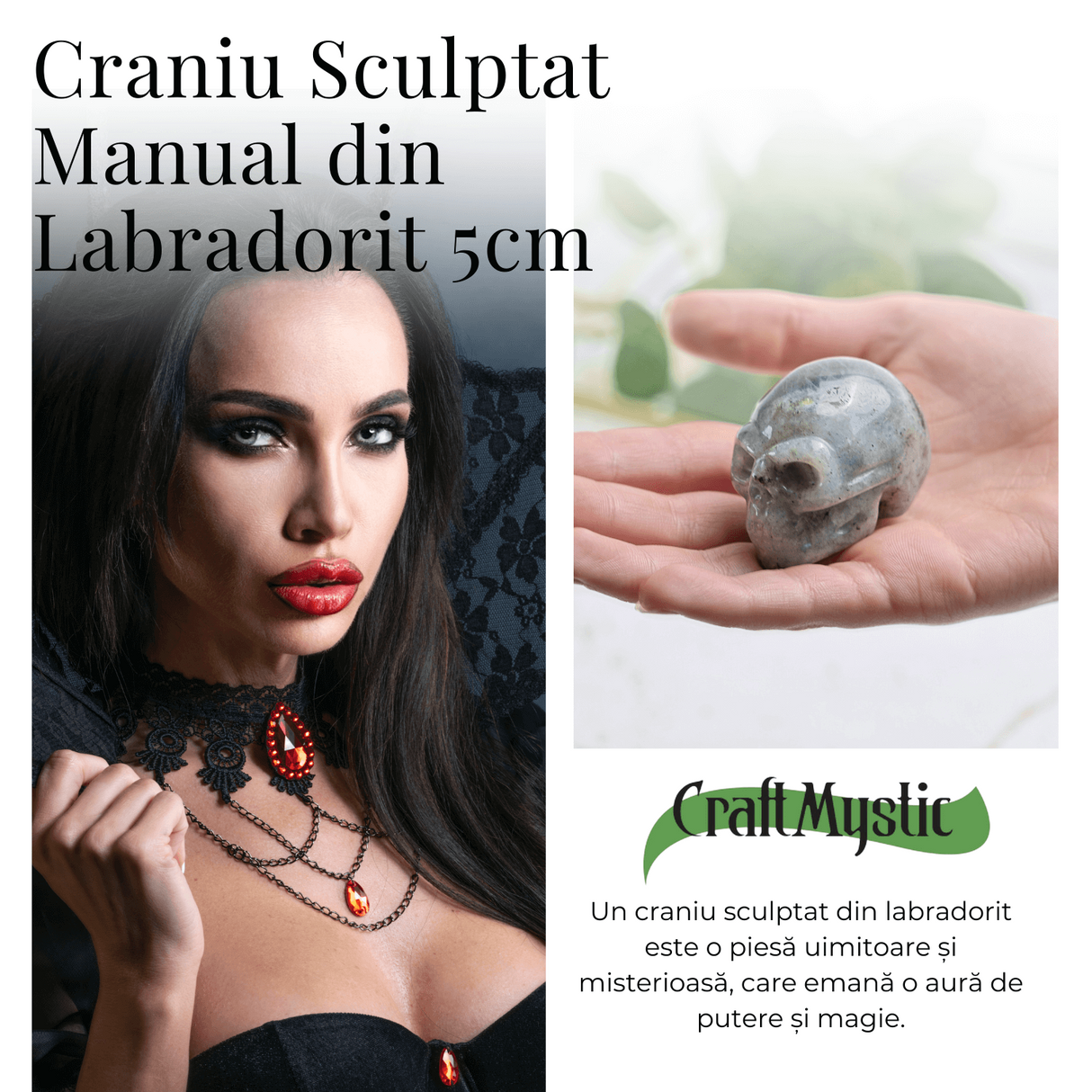 Figurina Craniu din Labradorit Natural, 5 cm - Sprijina Transformarea si Protectia Energetica