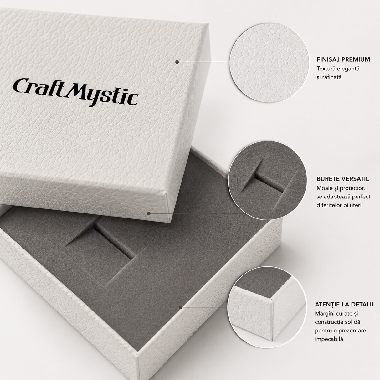 Cutie Premium alb texturat pentru Bijuterii CraftMystic 9x9 cm