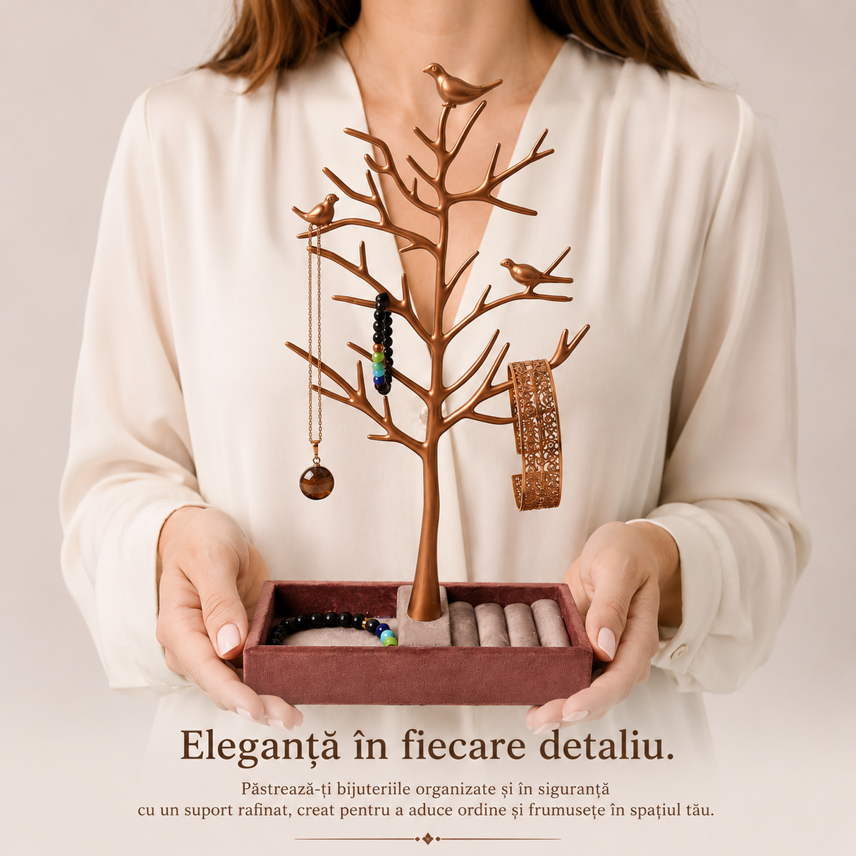 Suport pentru Bijuterii Arbore cu Pasari – Organizare Eleganta si Decor de Poveste