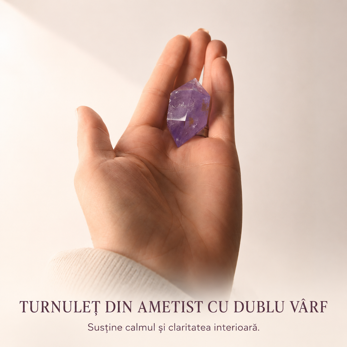Detaliu al vârfurilor fațetate ale turnului de ametist