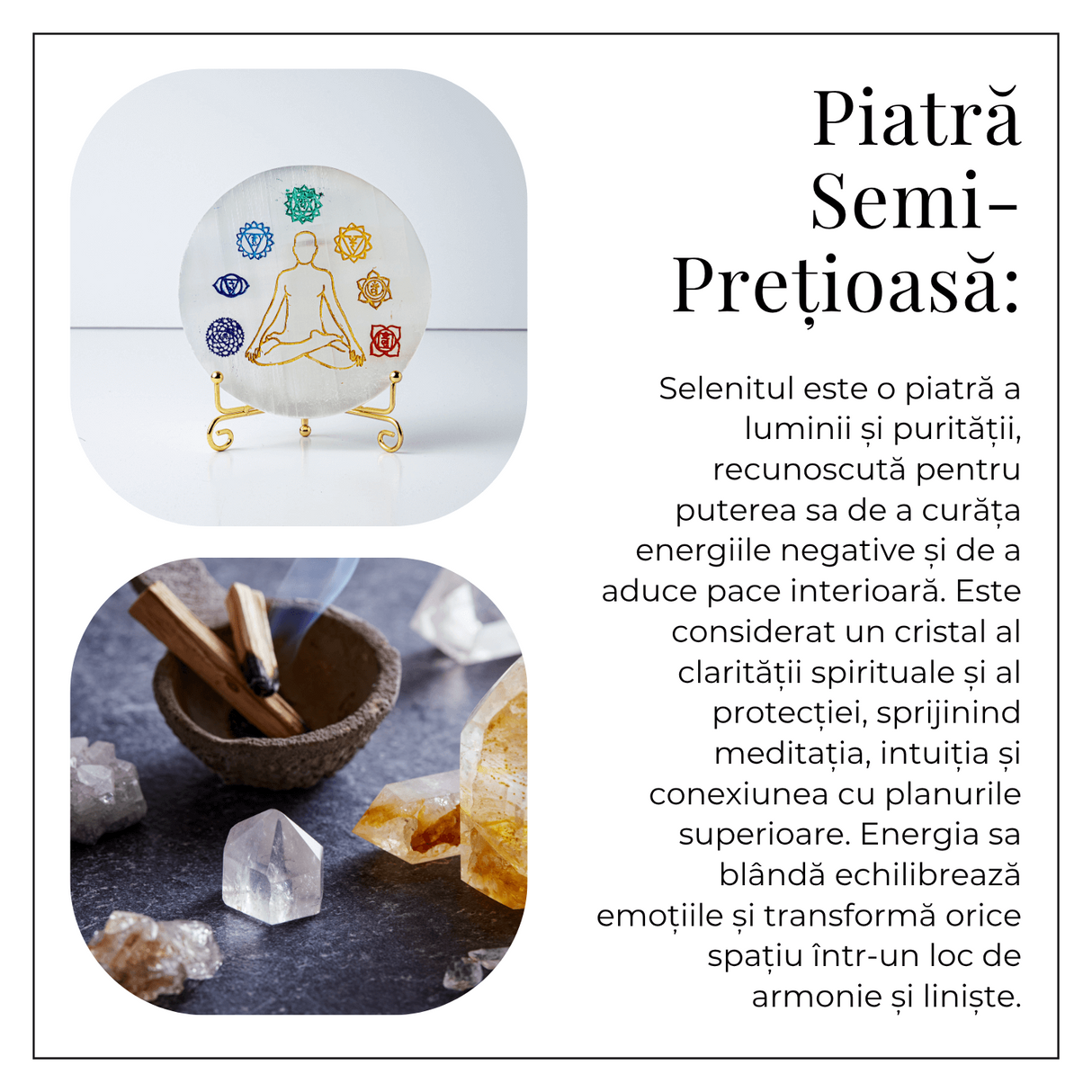 Disc Rotund din Selenit Natural Marocan - Placa Chakrelor pentru Purificare Energetica si Armonie in Spatiu