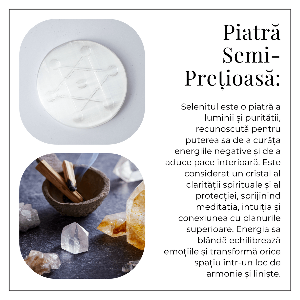 Placa din Selenit cu Simbolul Cubului lui Metatron – Purificare si Armonizare Energetica