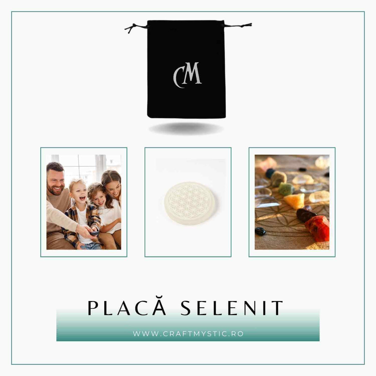 Placa Selenit cu Floarea Vietii – Purificare, Armonie si Reincarcare Energetica 10.5 cm