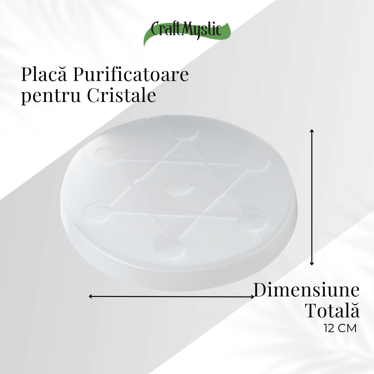 Disc Rotund din Selenit Natural 12cm - Placa cu Simbolul Metatron pentru Purificare si Protectie Energetica