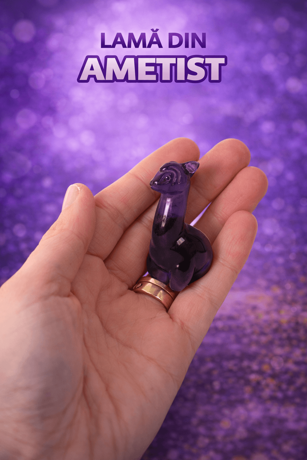 Figurina Lama din Ametist - Simbol al Calmului si Protectiei Spirituale