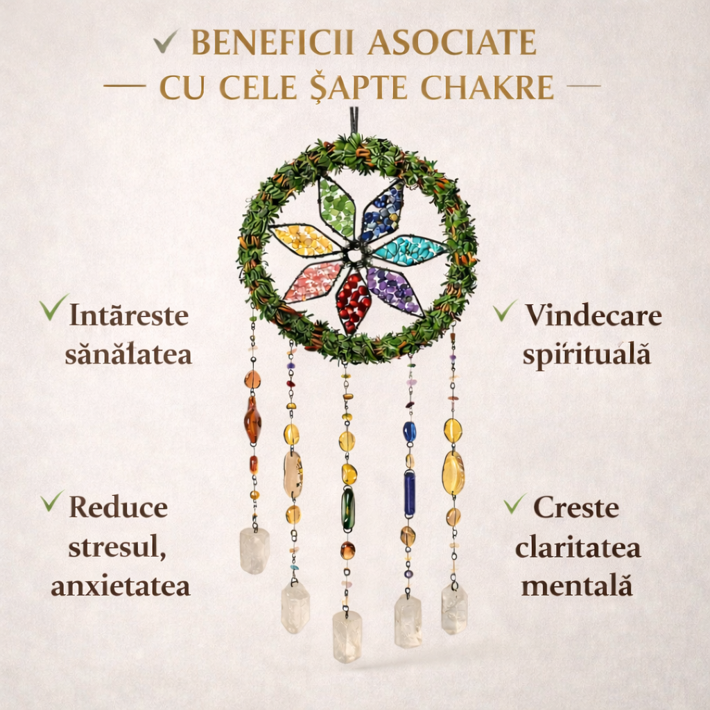 Dreamcatcher cu cele 7 Chakre si Cuart de Stanca – Echilibru Energetic si Armonie Interioara