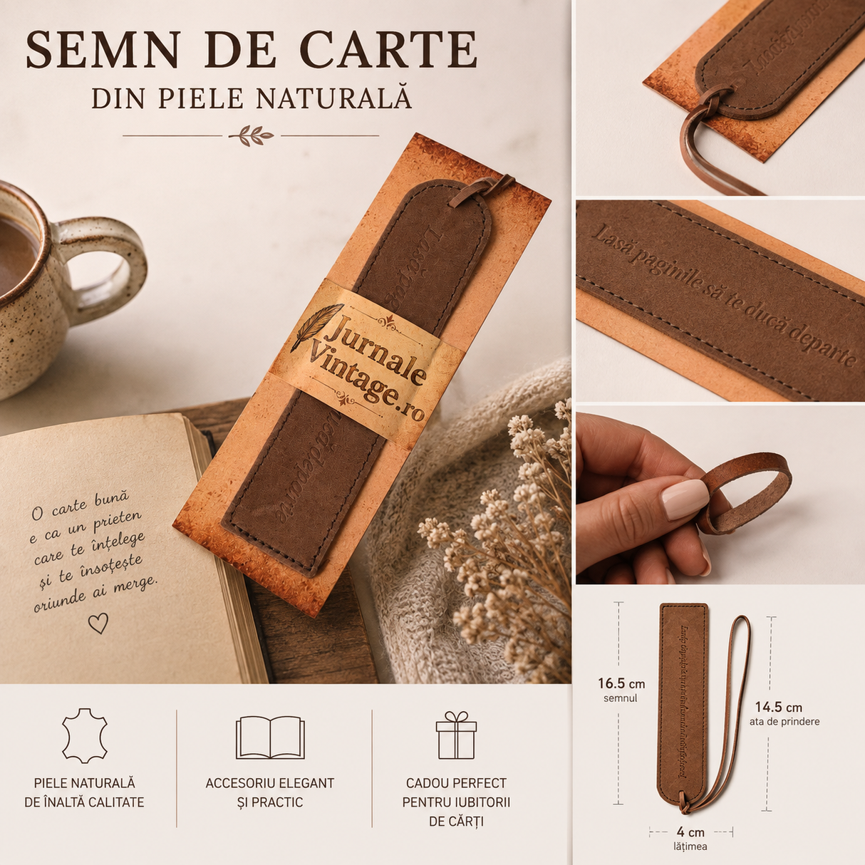 Semn de carte din piele naturala cu mesaj gravat – cadou elegant pentru iubitorii de carti