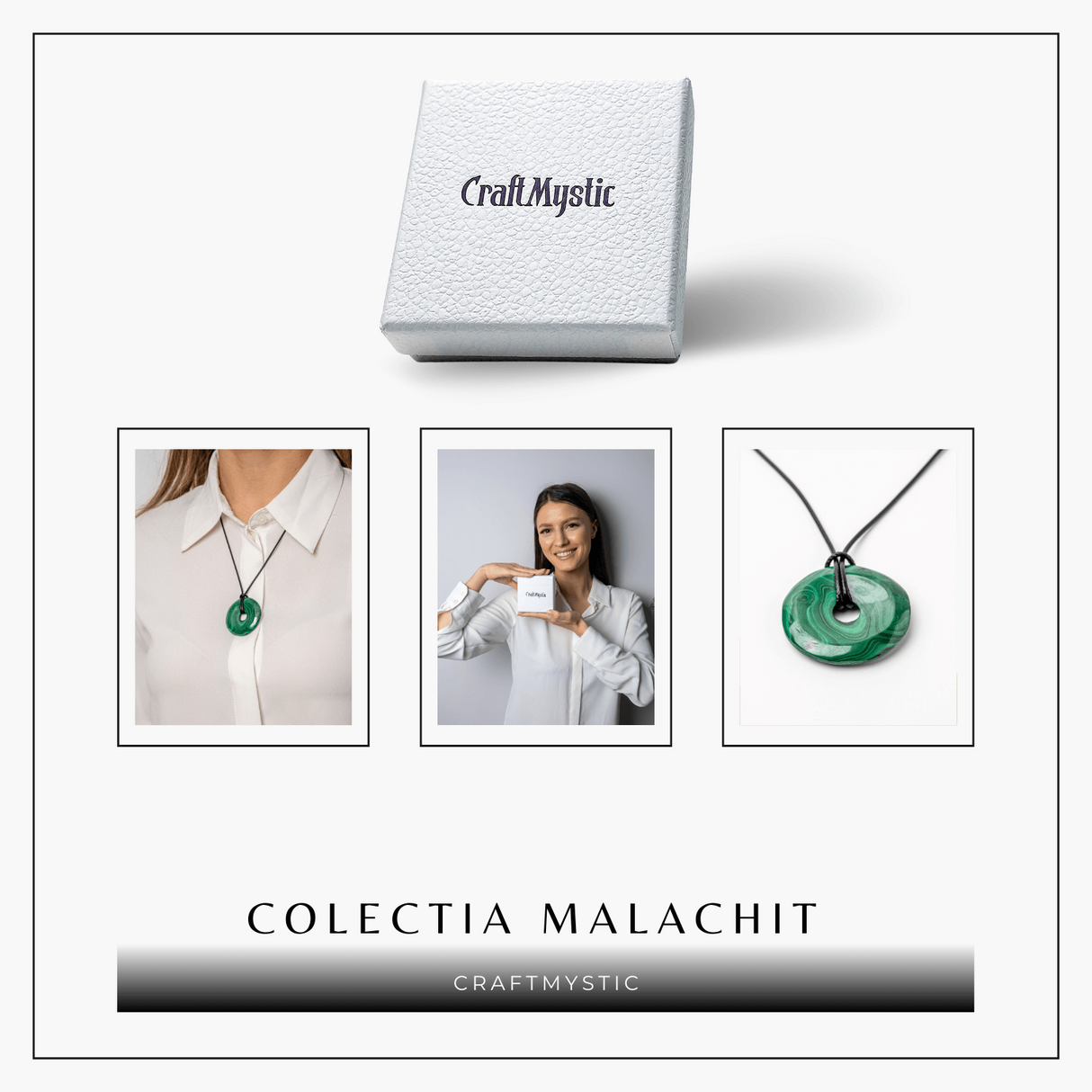Colier Malachit Natural Pi pe Snur Reglabil - Transformare, Protectie si Echilibru Interior