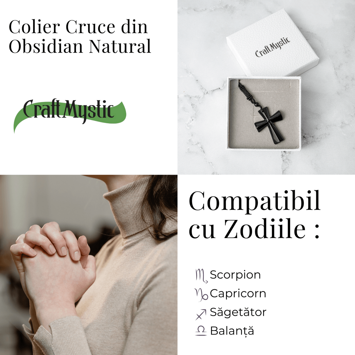Putere si Protectie - Colier Cruce din Obsidian Natural