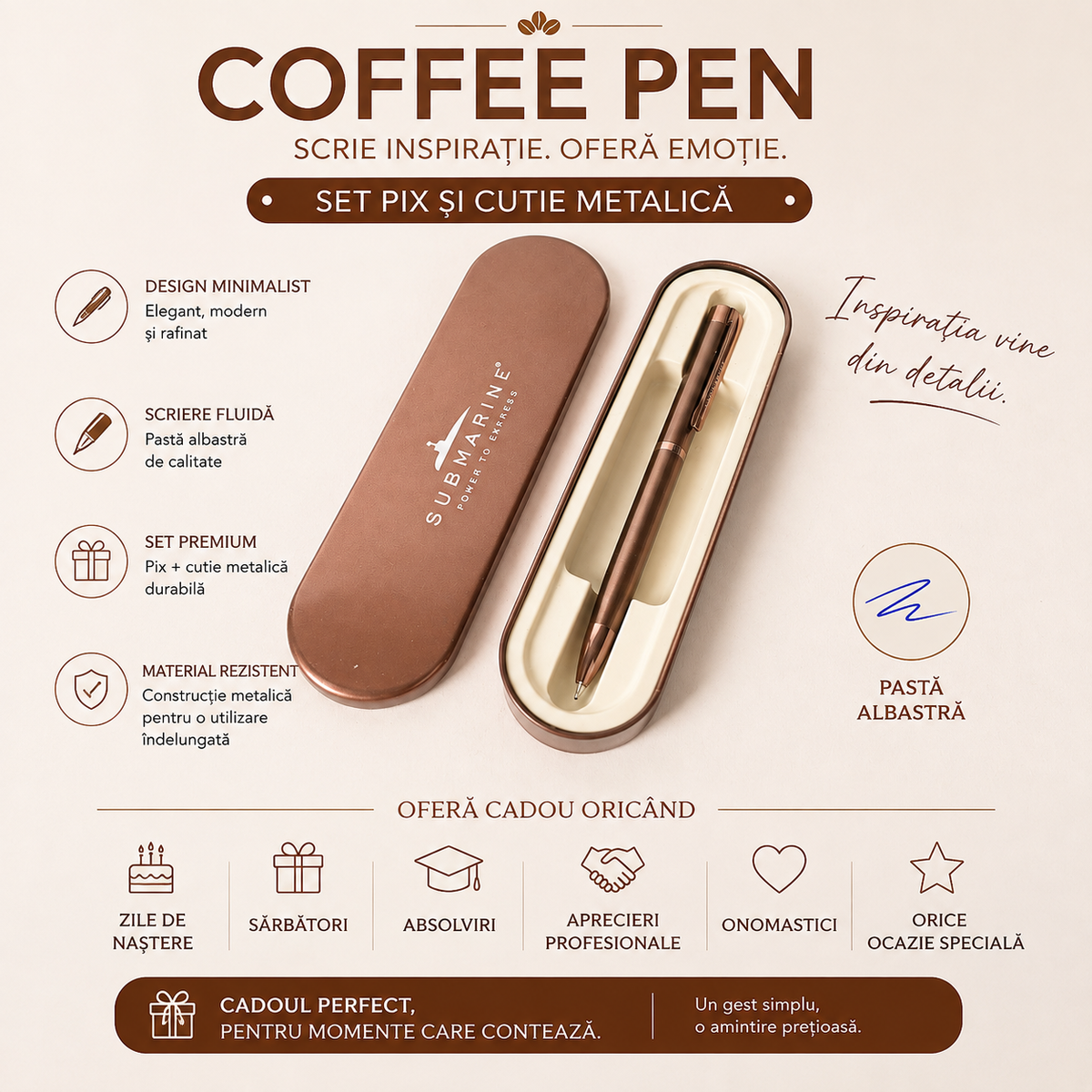 Pix metalic arămiu cu pastă parfumată cu cafea