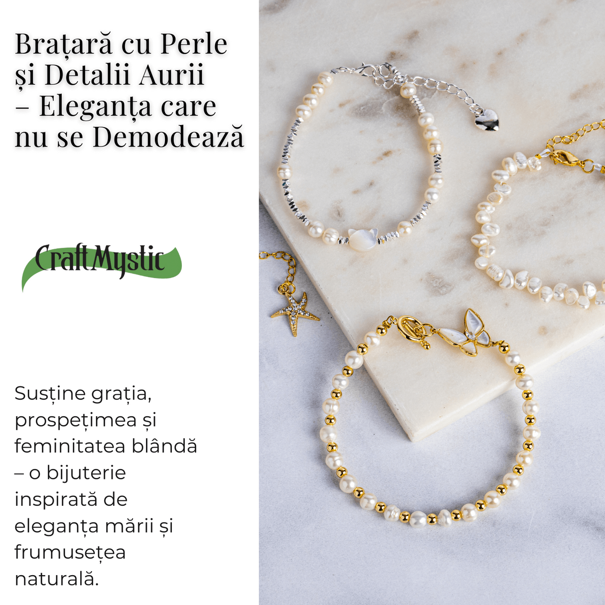 Bratara cu perle si detalii aurii - Eleganta care nu se demodeaza