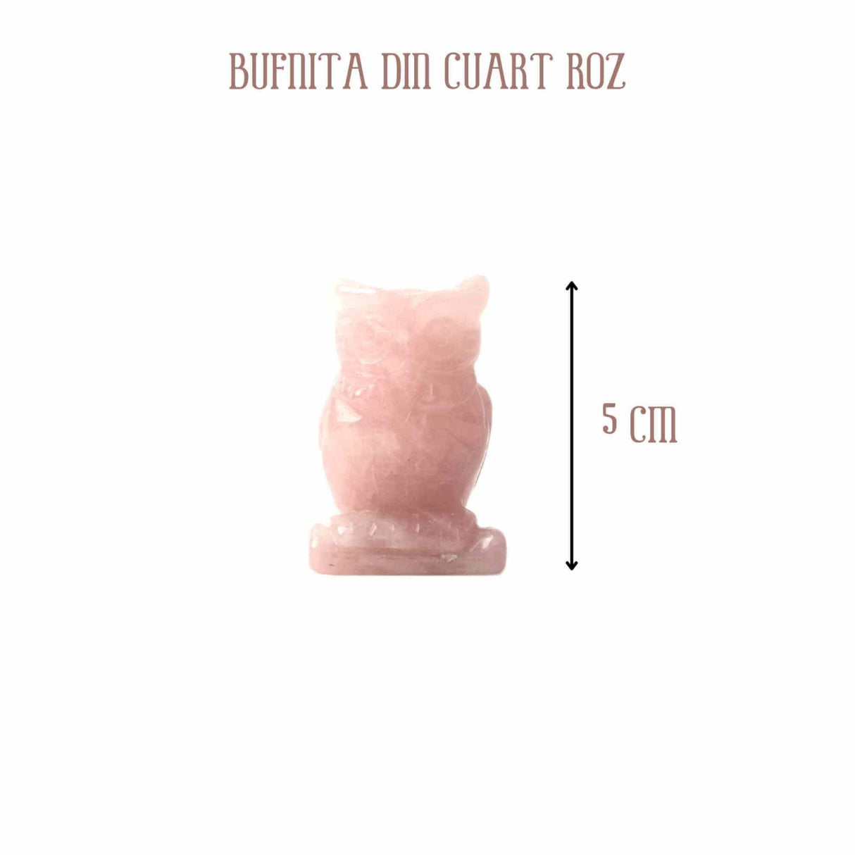 Figurina 5 cm Bufnita din cristal vindecator Cuart roz - Sculptat in forma de bufnita cu piatra vindecatoare, artizanat pentru biroul de acasa