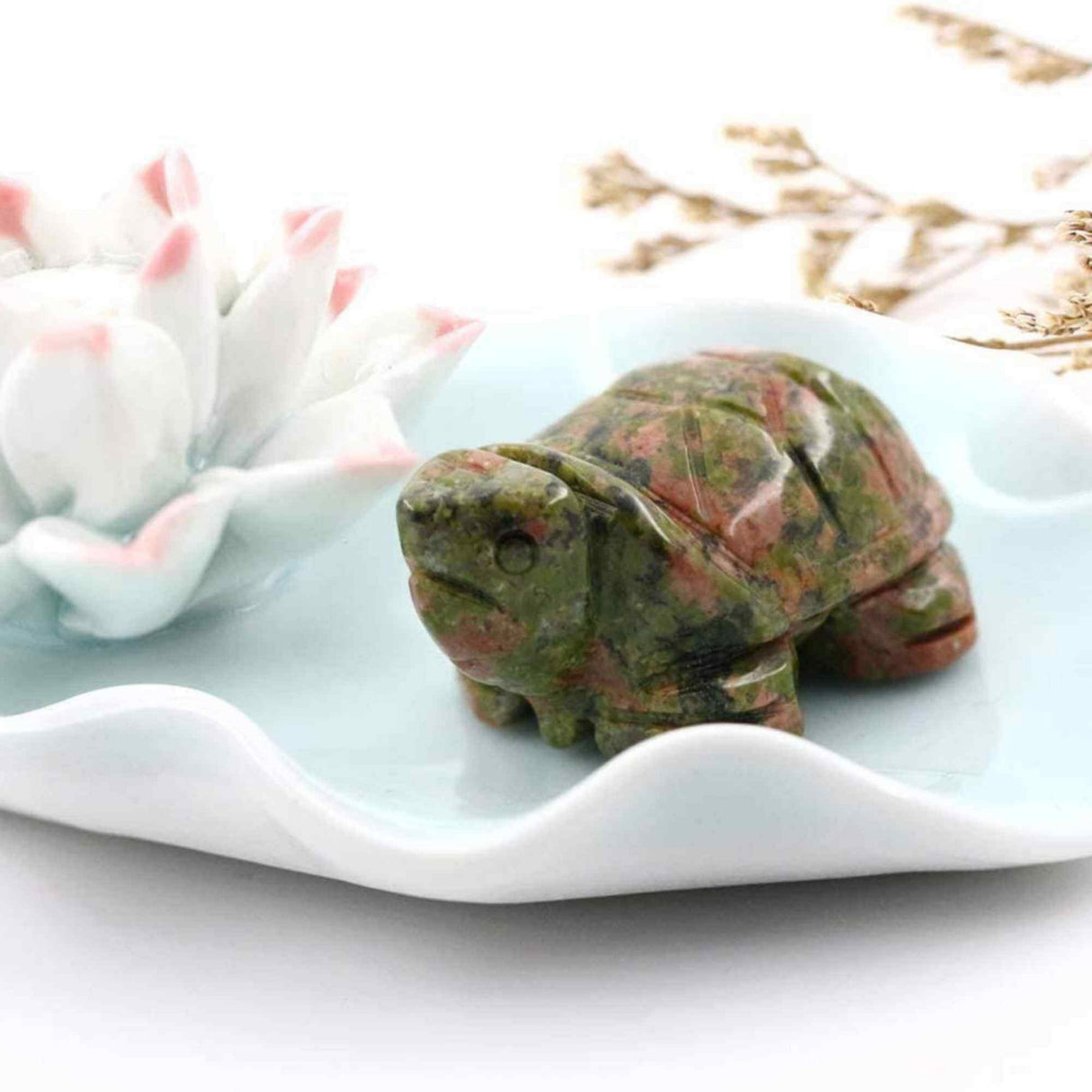 Figurina broasca testoasa 4 cm de cristal semipretios Unakite - Sculptura din piatra vindecatoare reiki de buzunar pentru decor, colectie